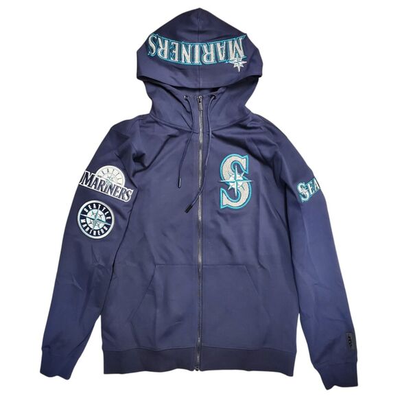 SEATTLE MARINERS Sweater Adult Large Blue Embroidered Full Zip Outdoor Hooded - Picture 1 of 11